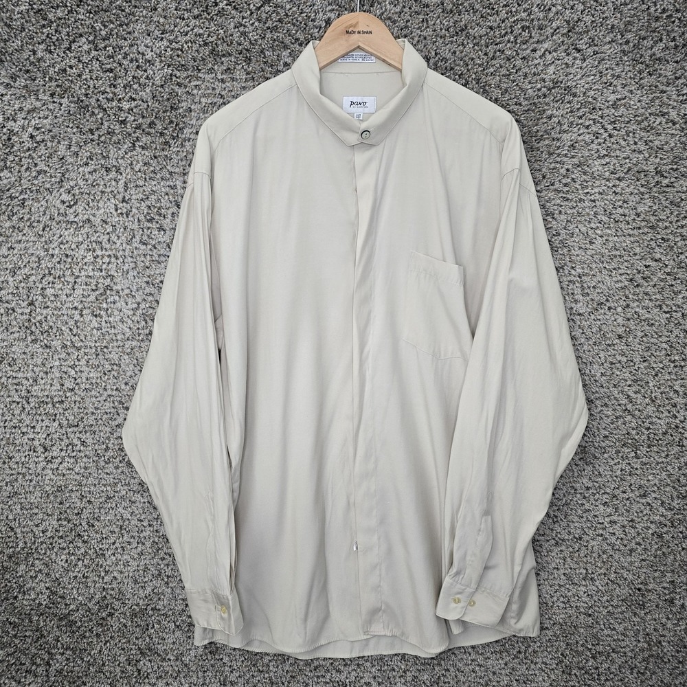 Pavo‎ by Lastrada Dress Shirt Mens XLT Tall Beige Button Up Rayon Polyester